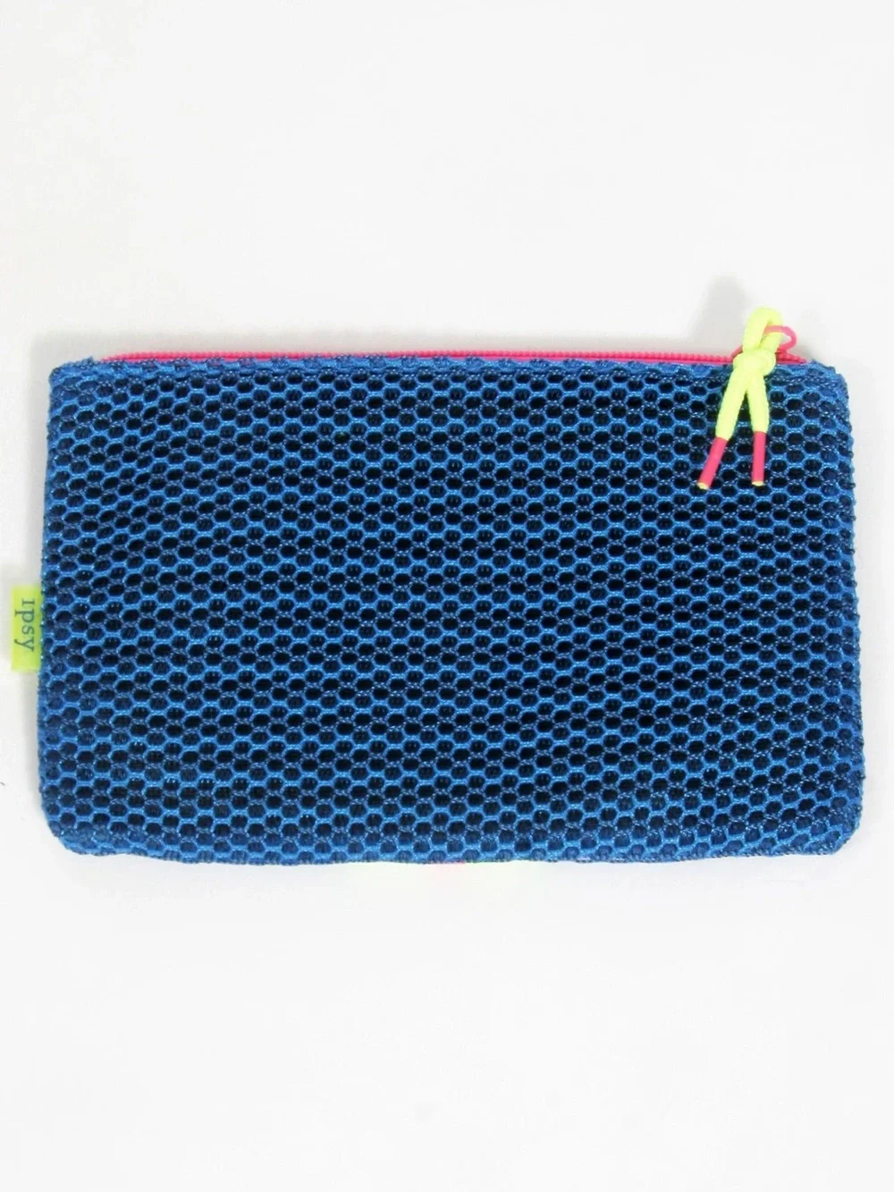 Ipsy Mesh Cosmetic Pouch Neon Blue Lime Pink Makeup Bag Athleisure Zip Case